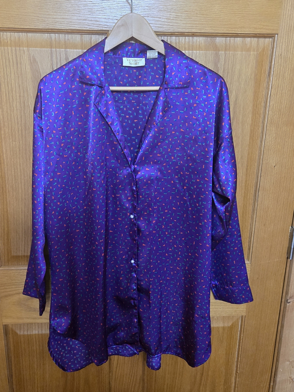 Y2K Victoria's Secret Purple Satin Button-Up Gold Tag Pajamas 90s